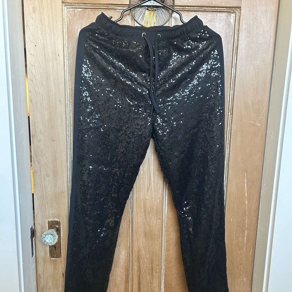 Black Sequin Jogger Pants Size M | Sparkly Lounge Pants